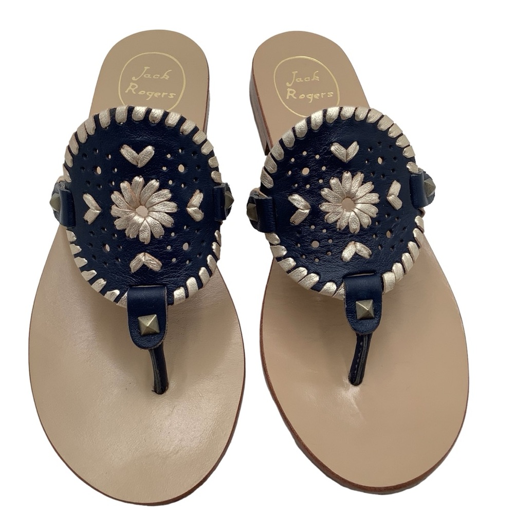 {Jack Rogers} Navy & Gold Leather Sandals